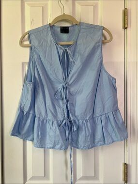 ASOS Light Blue Sleeveless Tie-Front Ruffle Peplum Top